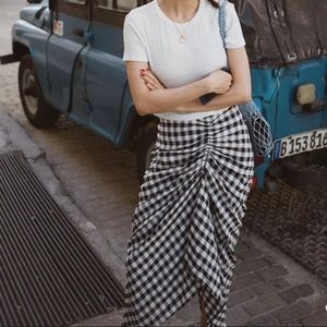 Women Plaid Midi Skirt Black and White Size XS